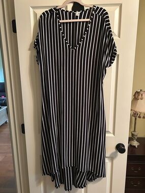 Cato Black and White Striped V-Neck Dress